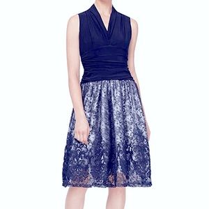 SLNY Women's Tea Length Tuck Neck